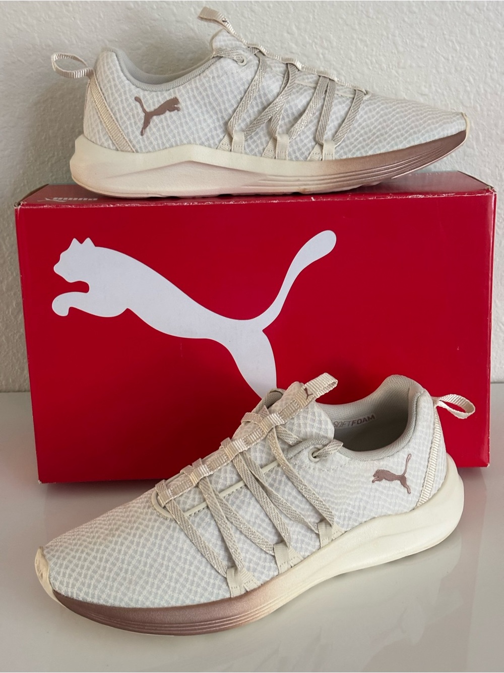 Puma Women's Cream and Light Gold Athletic Sneakers